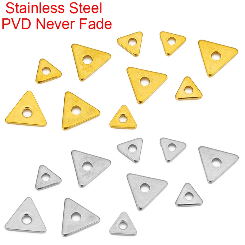 30pcs PVD Never Fade Stainless Steel Thin Flat Necklace Beads Lot 4 5 6 8 mm Triangle Spacer Beads For Bracelet Jewelry Making