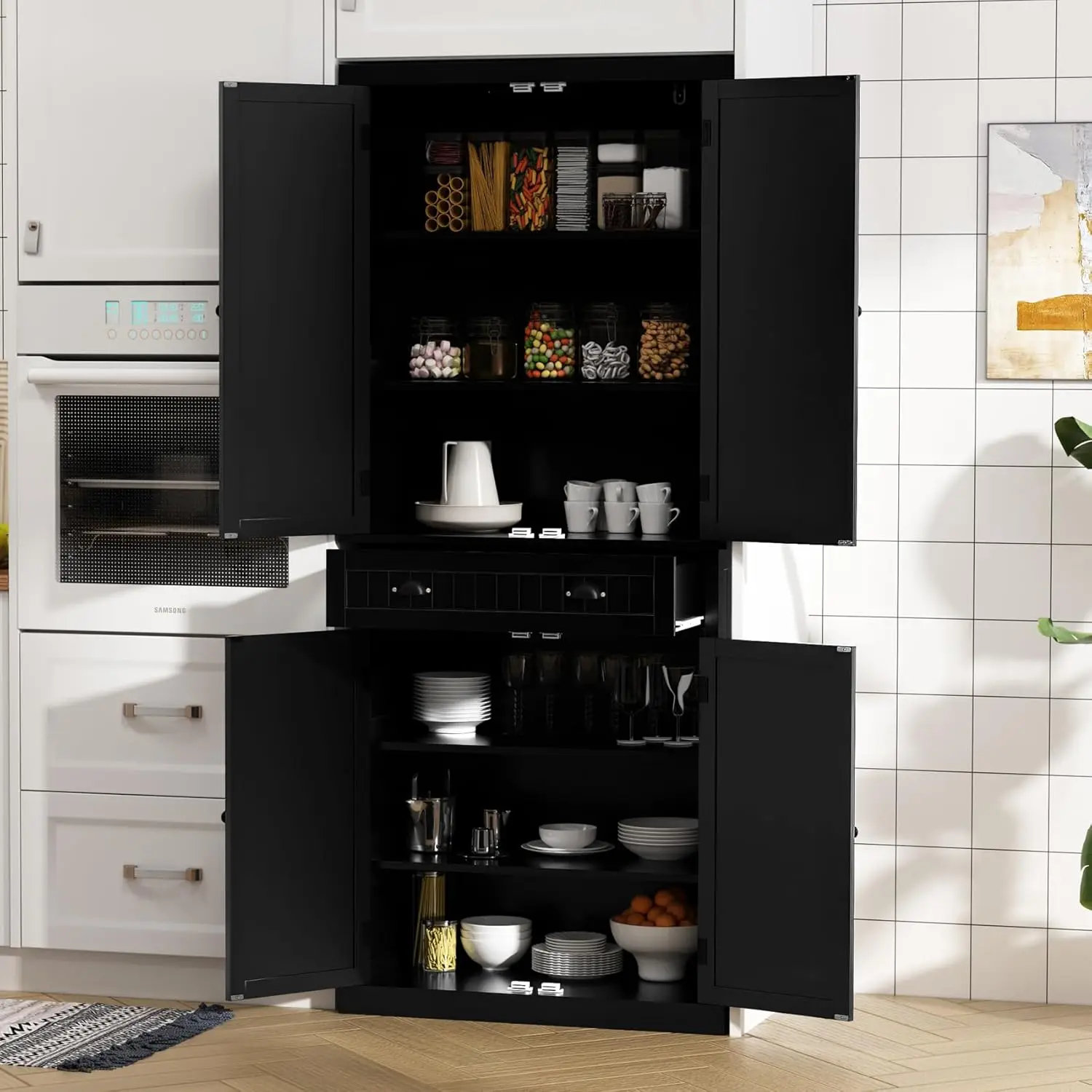 ARTPOWER Kitchen Pantry Storage Cabinet with Drawer and Adjustable Shelves, Pantry Cabinet for Kitchen, Bathroom or Hallway,