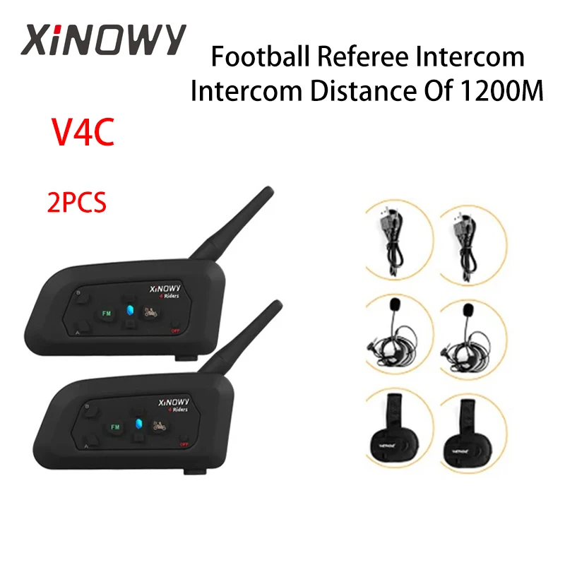 XINOWY V4C 2PCS Bluetooth Intercom Full Duplex Football Coach Judger Earhook Earphone Referee Walkie Talkie Intercom Headset