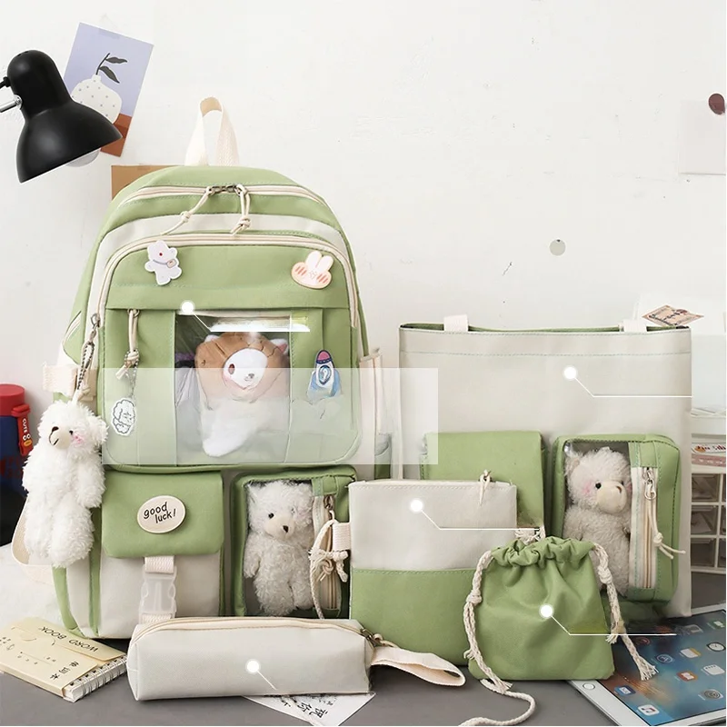 

High Aesthetic Value Women's Backpack Large Capacity Double Shoulder Bag School Bag Set of Five 2024 New Style ABEYINUOR
