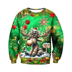 Christmas Funny Reindeer Men's Sweatshirts Autumn Spring Long Sleeve Trendy Pullover Top Streetwear Men's Holiday Sweatshirts