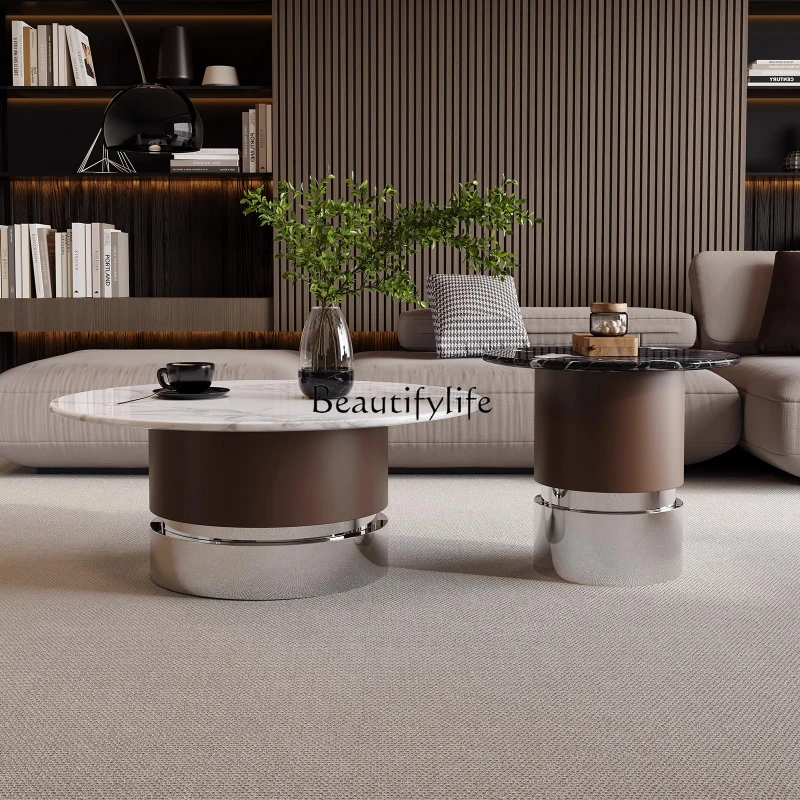 

Living room marble coffee table side table combination light luxury high-end Italian minimalist household round small