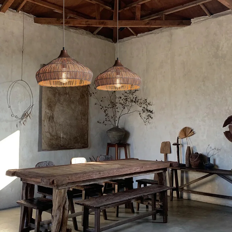Retro Rattan Lamp Handmade Pendant Lights Chinese Style Loft Hanglamp Kitchen Light Fixture Dining Room Suspension Luminaire