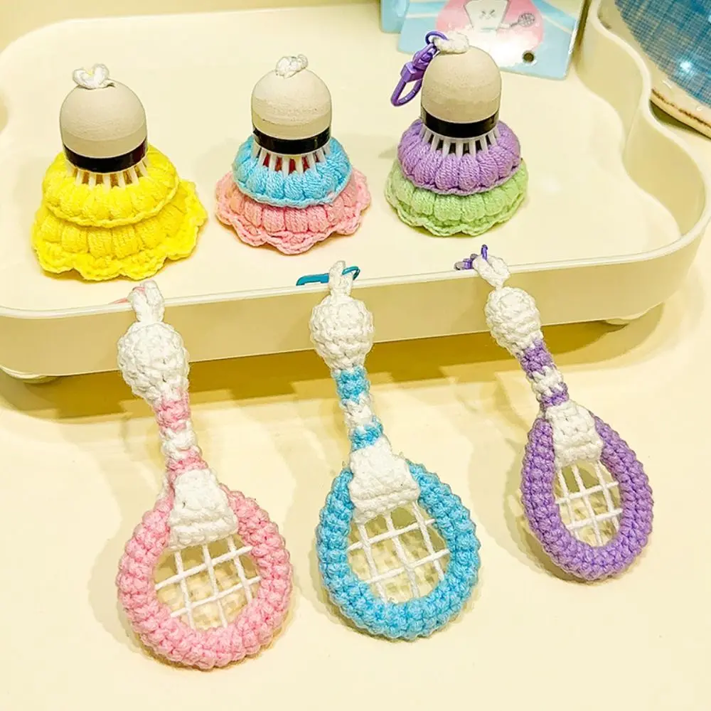 Soft Shuttlecock Knitted Badminton Keychain Battledore Funny Badminton Racket Bag Pendant Keyring Creative Backpack Decor