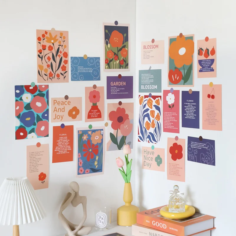 Ins Colorful Abstract Flower Decorative Card Artistic Atmosphere Postcard Diy Background Wall Photo Props With Sticker 6 Sheets