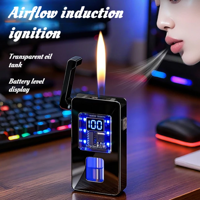 

2026 New Carbon Fiber Sound-controlled Induction Lighter Windproof and Inflatable Dual-flame High-end Cigarette Accessories