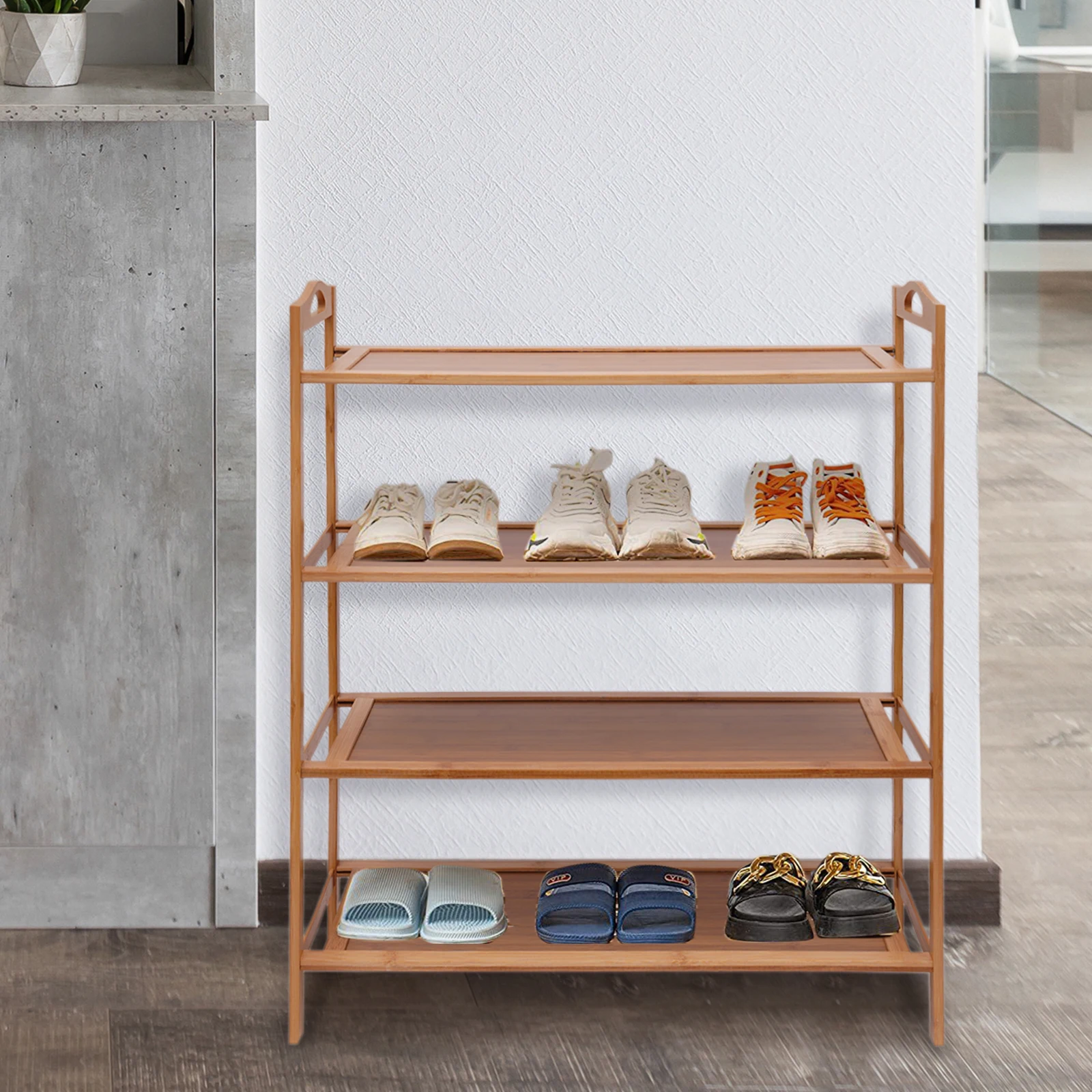 

23.62*9.84*26.38in 4 Tier Bamboo Shoe Rack Stand Up Shoe Rack Bamboo Shoe Rack Wooden Shoe Rack Portable Storage Wood Color