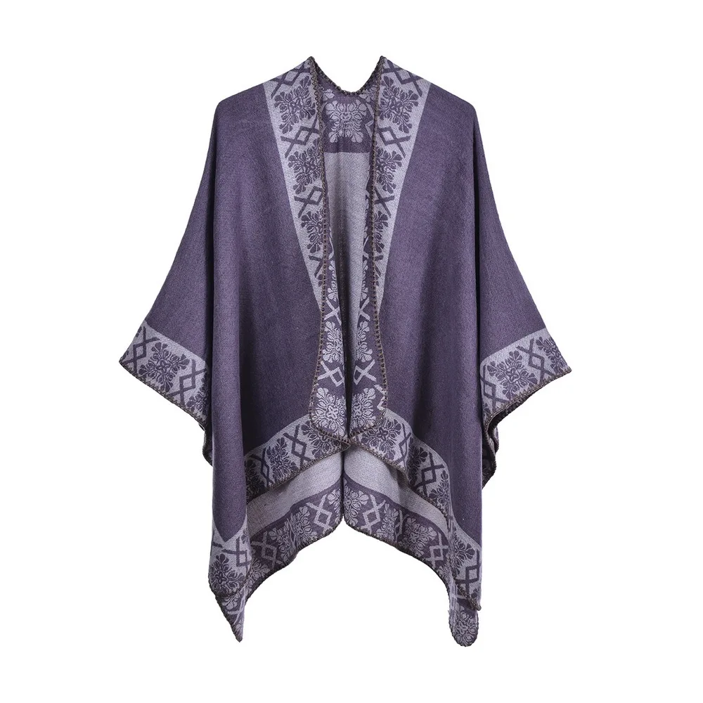 

Autumn Ponchos Women's Double-sided Shawl European American Retro Fashion Jacquard Split Fork Thickened Warm Shawl Popular R9