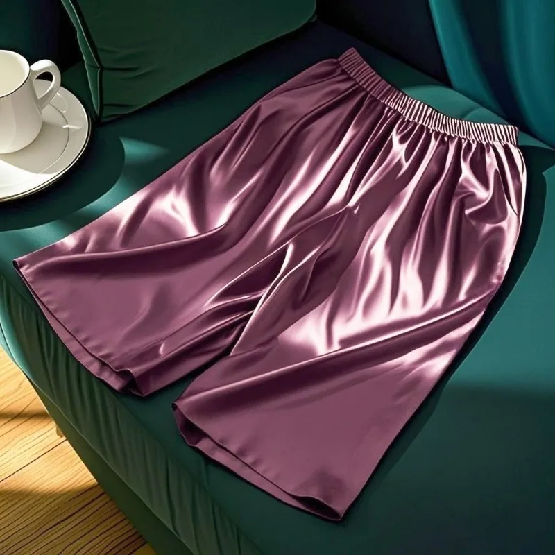 Shorts Masculinos Finos para Casa em Tecido de Fibra Gelada, Confortáveis e Respiráveis, com Cintura Elástica, Macios, de Secagem Rápida e Soltos para Dormir