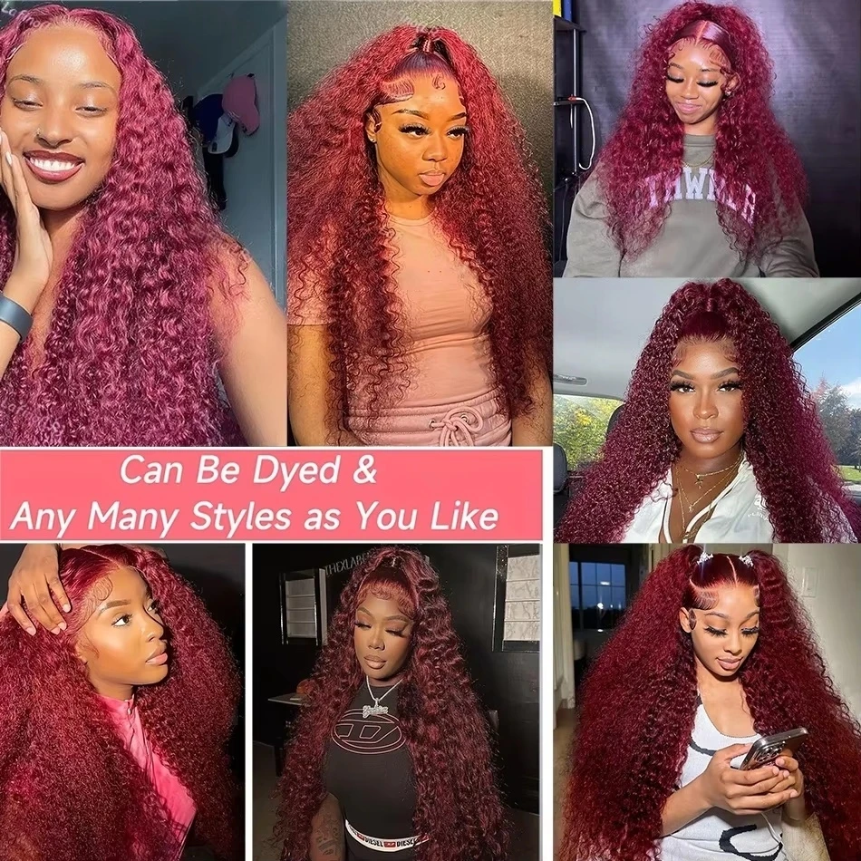 Wet And Wavy 99j Lace Frontal Wig Human Hair Burgundy 13x6 Hd Lace Frontal Human Hair Wig Red Curly Lace Front Human Hair Wigs