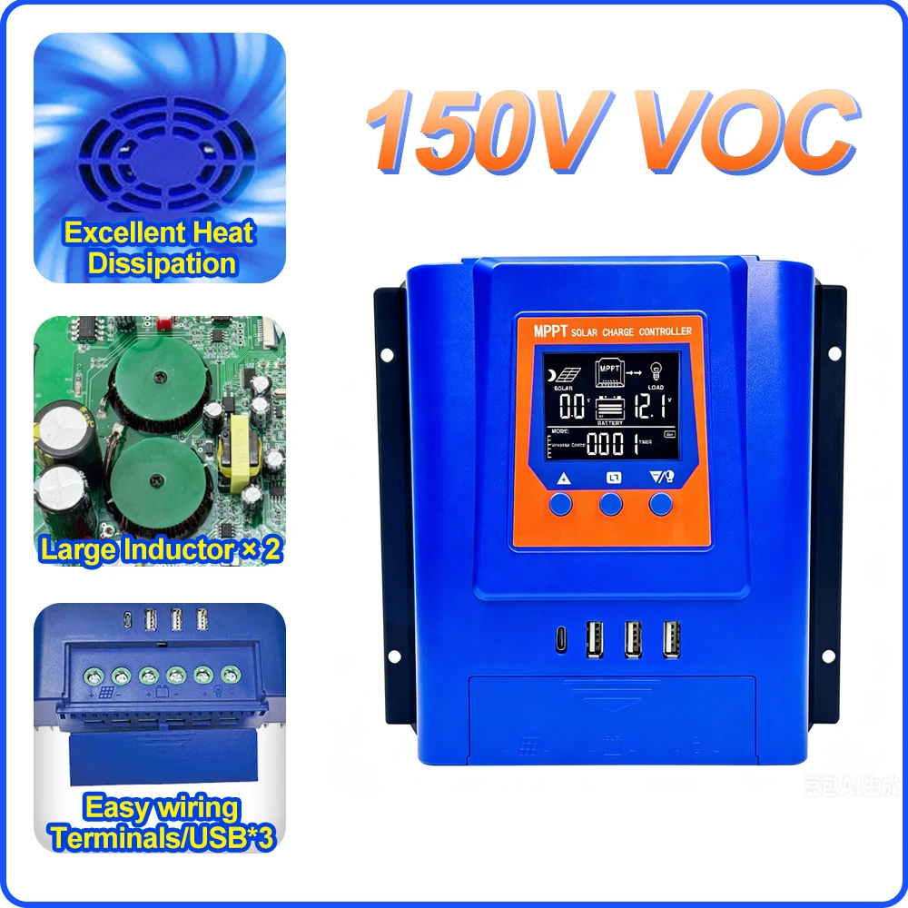 150voc-max-pv-open-circuit-voltage-mppt-solar-charge-controller-12v-24v-36v-48v-auto-40a-60a，dual-high-power-inductors