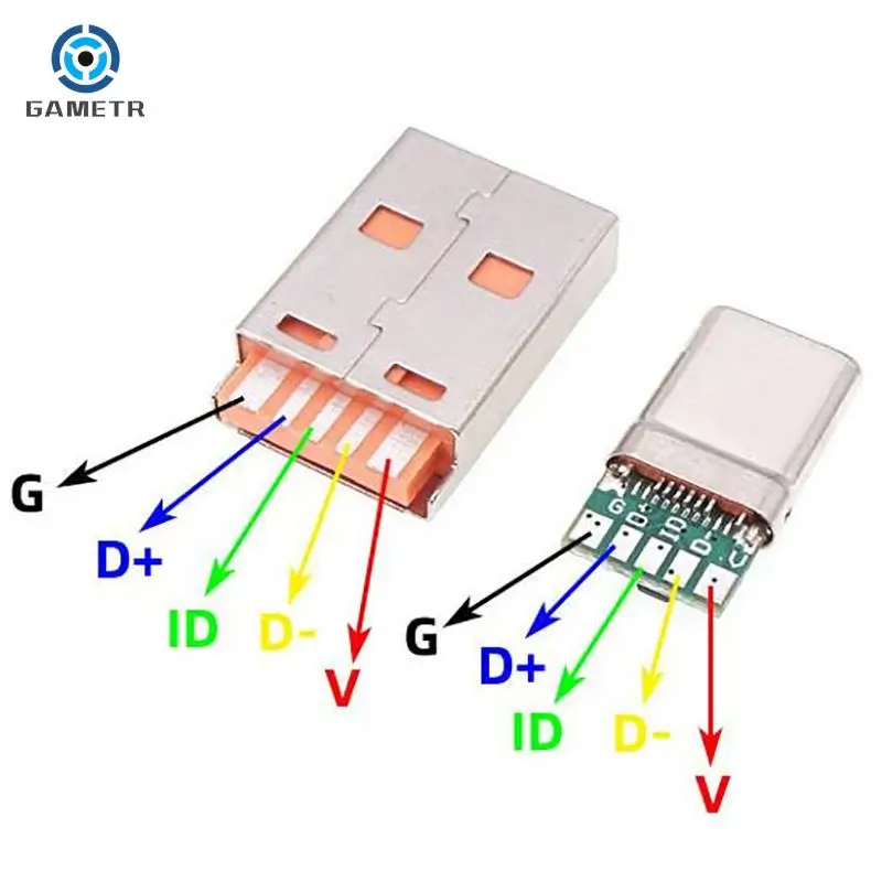 Fast Charge Type-C USB 65W 5A Male Connector Welding With 5Pin PCB + Type A Male 6 Pin USB DIY OTG Data Charge KIT