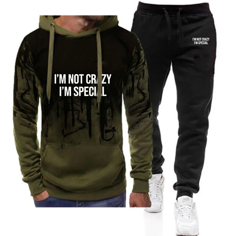 

2026 I'm Not Crazy I'm Special Print Men's New Spring And Autumn Gradient Color Set Hoodie+Casual Sweatpant Two-piece Suit