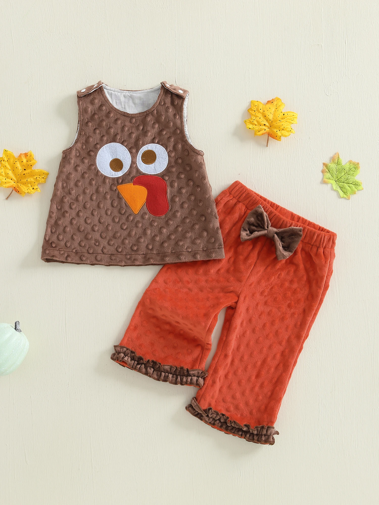 

Thanksgiving Baby Girls Outfit Turkey Embroidered Top with Matching Pants Set for Festive Celebrations