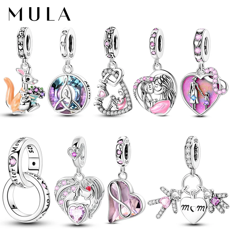 

MULA 1PC Silver Plated Love Mom Mother Family Pendant Charms Beads Fit Original Bracelet DIY Jewelry Gift