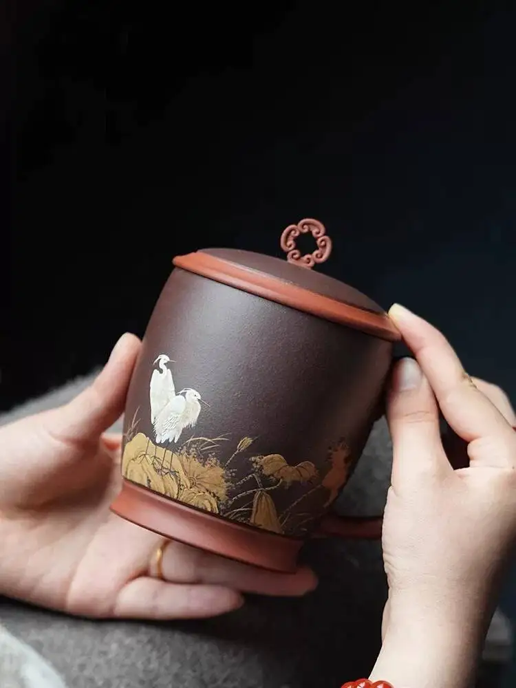 Yihu Chun High-End Purple Clay Cup, Hand-Painted By A Famous Artist, Personal Office Cup With Lid For Brewing Tea,