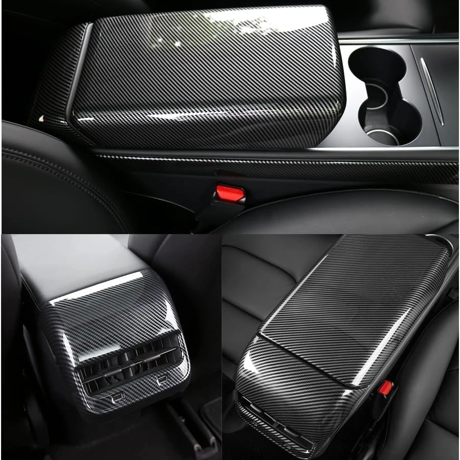 For Tesla Model Y 2020-2024 Model 3 2019-2023 ABS Center Console Armrest Cover & Rear Air Vent Cover & Anti Kick Protector