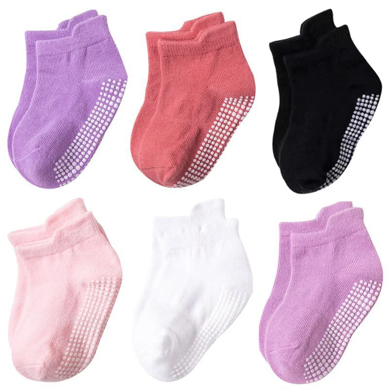 6 Pairs/lot Cotton Baby Girl Non-slip Sock Pure Color Breathable Indoor Infant Girl Ankle Sock White Toddler Girl Invisable Sock