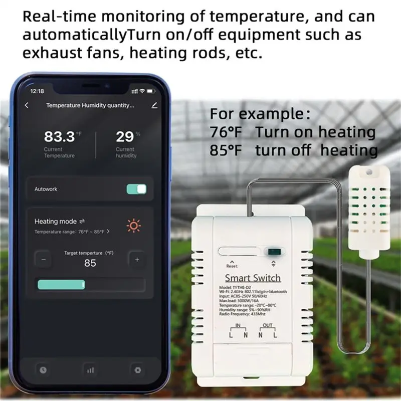 A64I WiFi TH-16 Switch Tuya Wireless Control with Power Consumption Monitoring Temperature and Humidity Thermostat for
