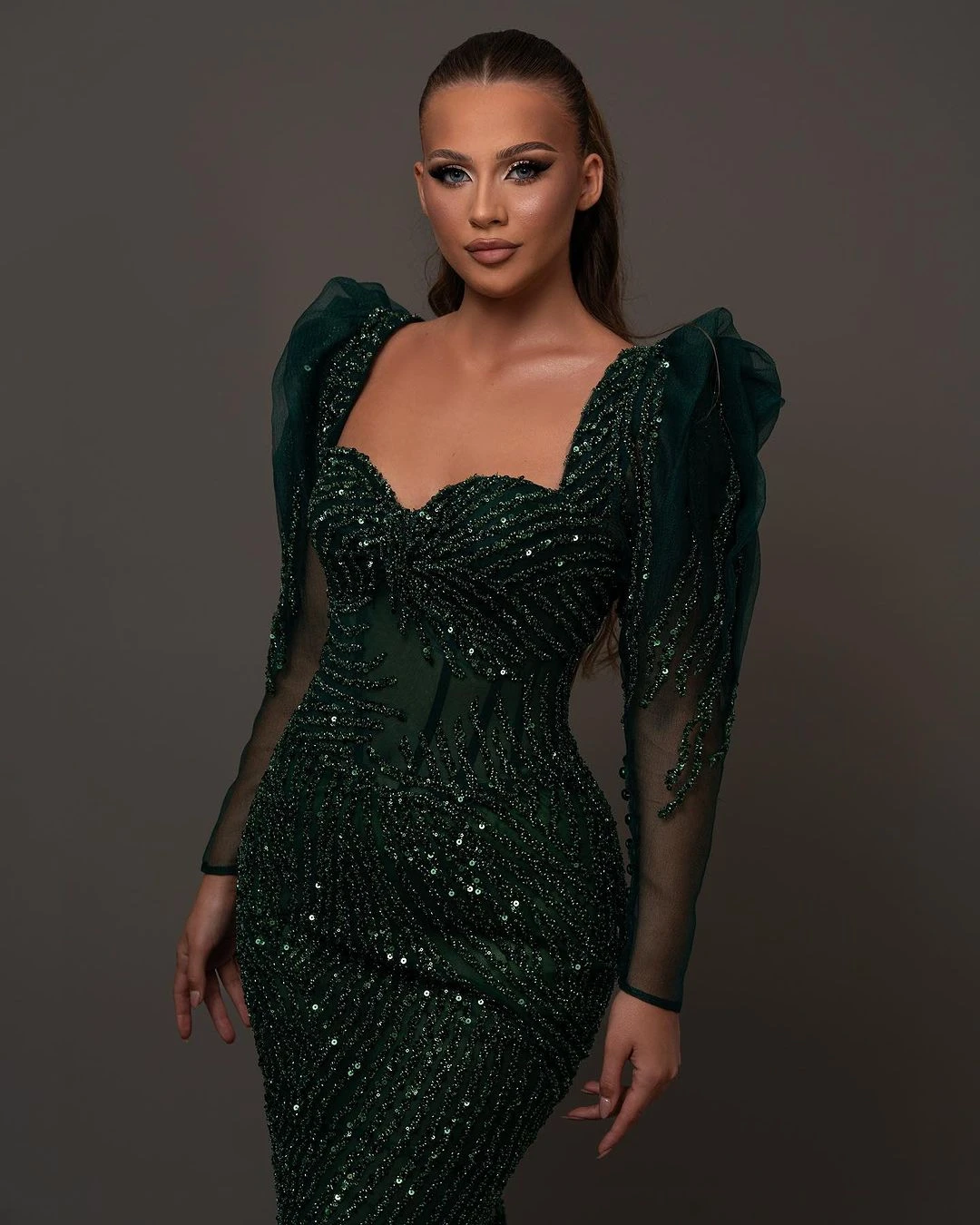 Luxury Full Sleeve Mermaid Evening Dress Woman Glitter Sequins Prom Gowns Illusion Long Sleeves Wedding Party Night Dresses