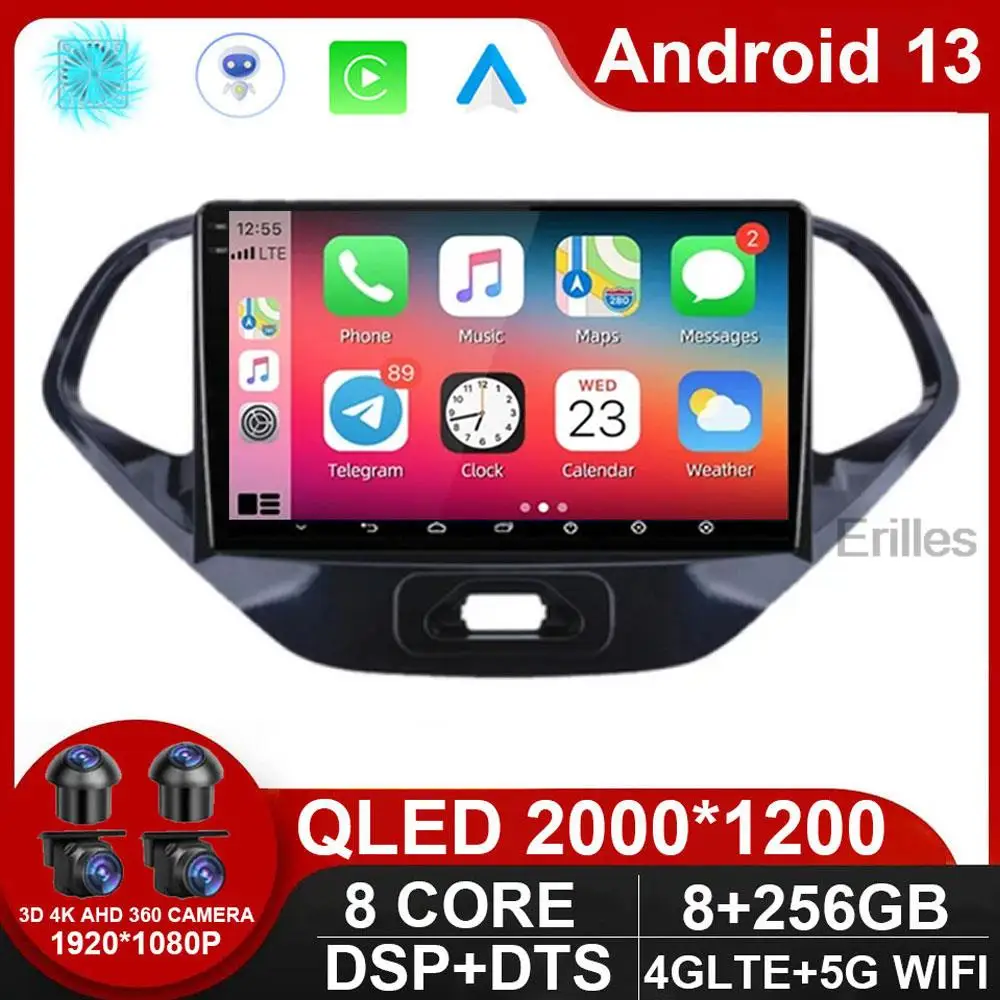 

Car Android 13 Radio Multimedia Player For Ford Figo 2015 - 2018 HD Screen Bluetooth USB Carplay MP5 FM Stereo GPS DSP 2 Din