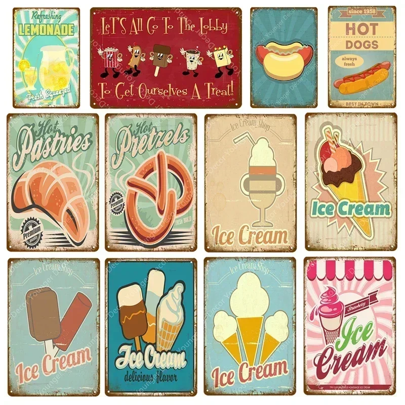 

Delicious Food Fruity Pie Ice Cream Metal Tin Signs Wall Painting Plaque Vintage Poster Pub Bar Cafe Shop House Home Decor