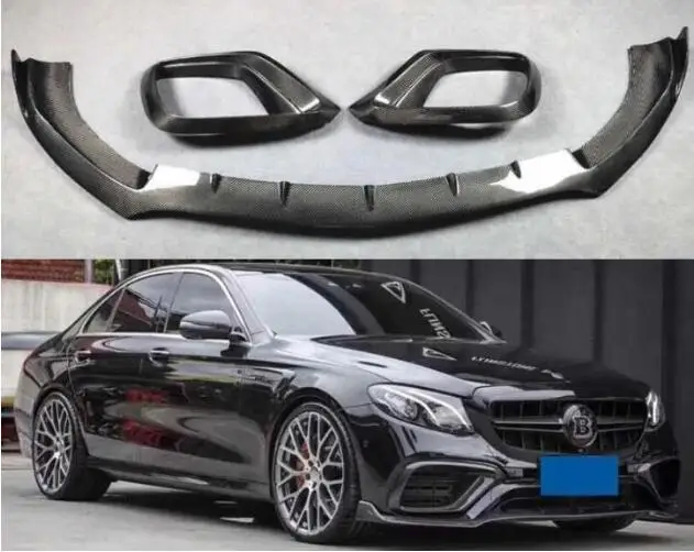 Real Carbon Fiber Car Front Bumper Lip Splitter Spoiler Fog Lamp Tuyere Cover For Mercedes-Benz W213 E63 E63S AMG 2017-2021