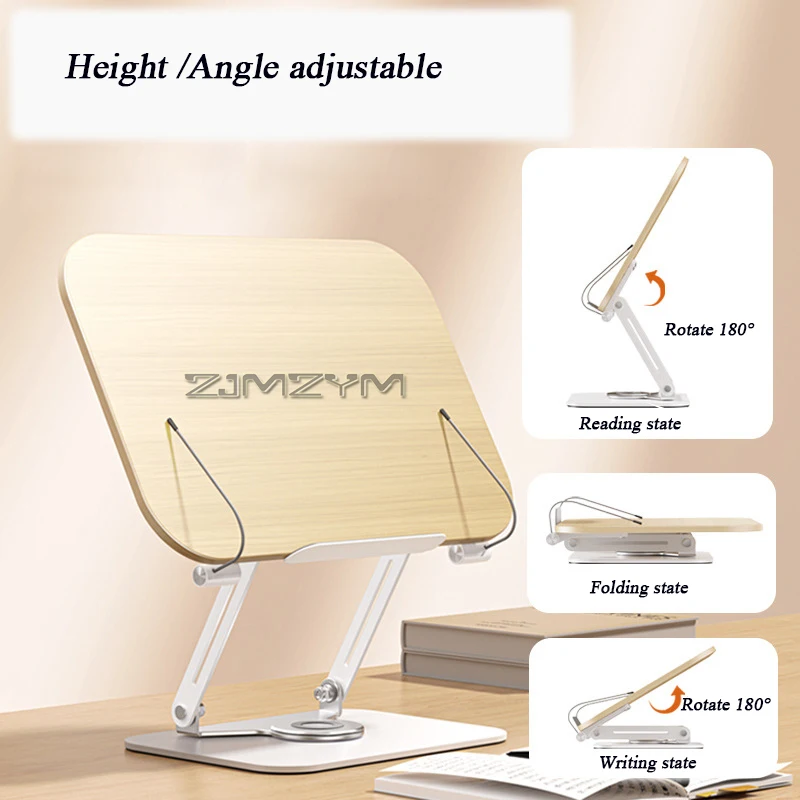 Desktop Wooden Rotating Reading Stand Multi-functional Height Angle Adjustable Sitting Upright Reading Bookshelf