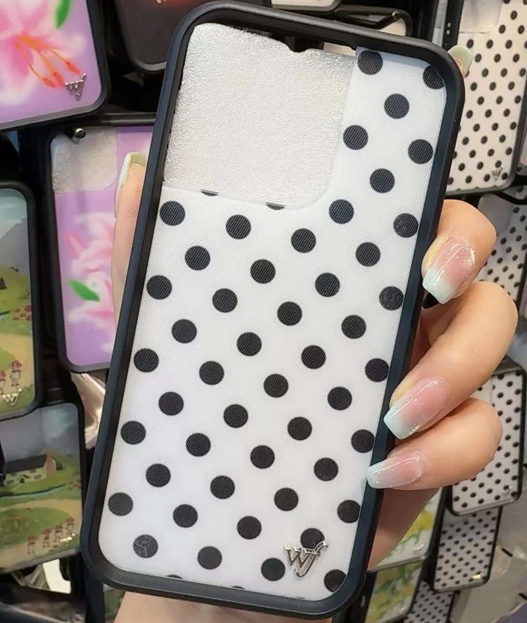 حافظة لهاتف آيفون 17 12 13 14 15 16 Pro MaX Plus wf باللون الأسود والأبيض منقط فتاة wf غطاء مضاد للسقوط #1