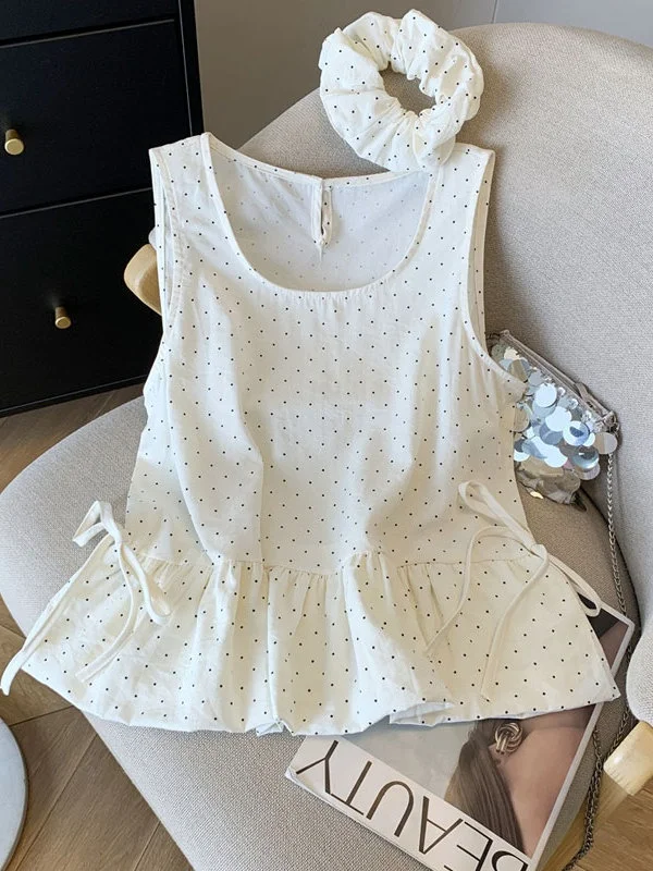 

High-End Women's Polka Dot Svel Belted Hem Faionable Gentle Whitening Slimming Top Silk Commute Sle Regular Length