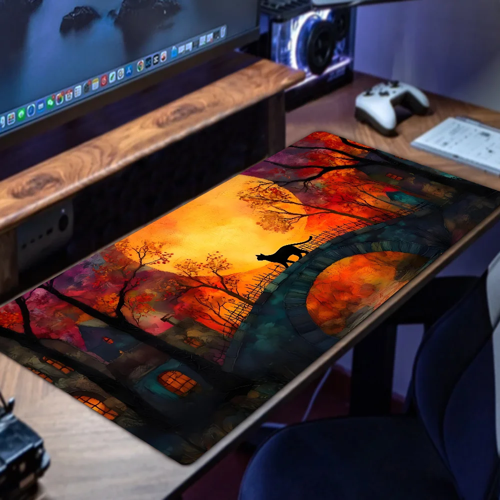 แมวดําน่ารัก Mousepad แผ่นรองเม้าส์แผ่นรองเม้าส์ Pad อุปกรณ์เสริมสําหรับเล่นเกม Prime Gaming XXL คีย์บอร์ด Pad