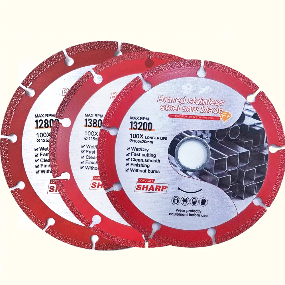 

1Pcs 105mm 115mm 125mm Brazed Stainless Steel Saw Blade For Cutting Metal Tube Cast Iron Class Stone Angle Grinder Cutting Disc