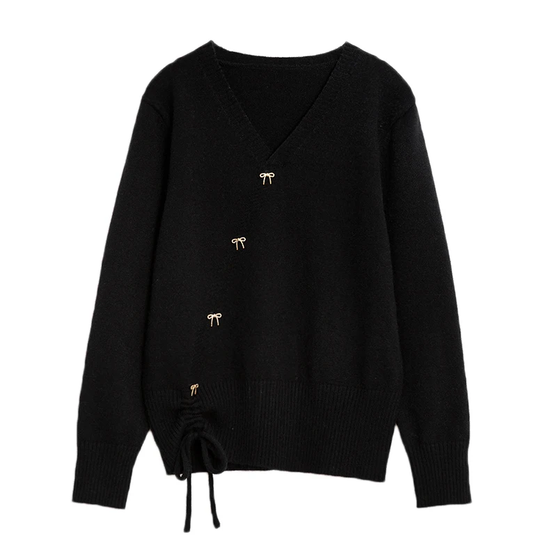 سترة نسائية محبوكة باللون الأحمر أوائل الخريف مقاس كبير فريد من نوعه بتصميم جميل للغاية وزر مائل على شكل حرف V طويل Sve