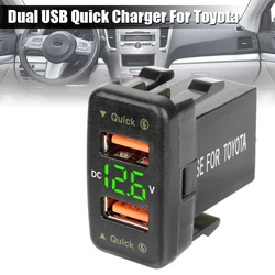 Adaptador de energia para Toyota, 12-24V Voltímetro, LED Acessórios Do Carro, QC Soquete Carregador, Dual USB, Carga Rápida para o Telefone Móvel