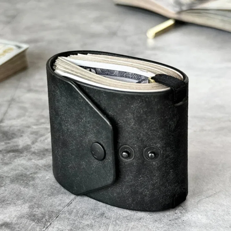 Compact Bill Organizer Wallet for Men Women, Synthetic Leather Cash Holder with Multi Snap Adjustment, Elastic Loops, 4 Colors