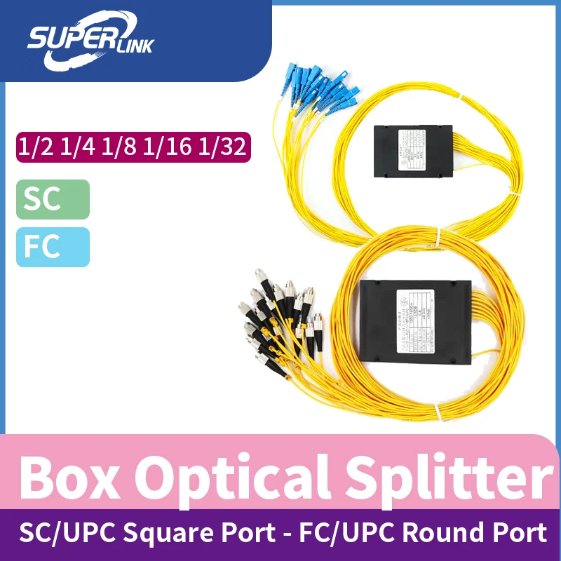 

Оптоволоконный разветвитель SC 1x2 1X4 1X8 1X16 1X32 (квадратный порт SC/UPC - круглый порт FC/UPC) Оптический разветвитель хвостового волокна