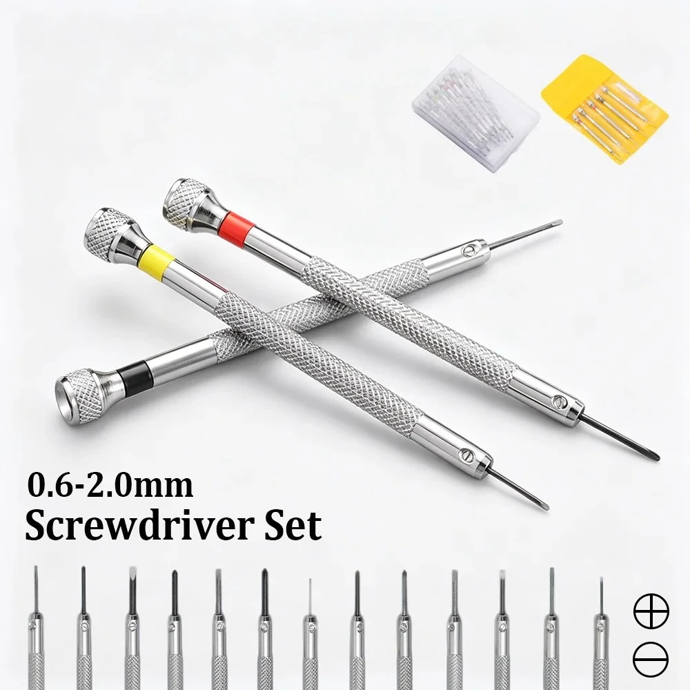 0,6-2,0mm Präzisions-Schraubendreher-Set für Uhrmacher Hochfester Stahl Mikro-Kreuz-Reparaturwerkzeug-Set für Uhren Brillen Schmuck