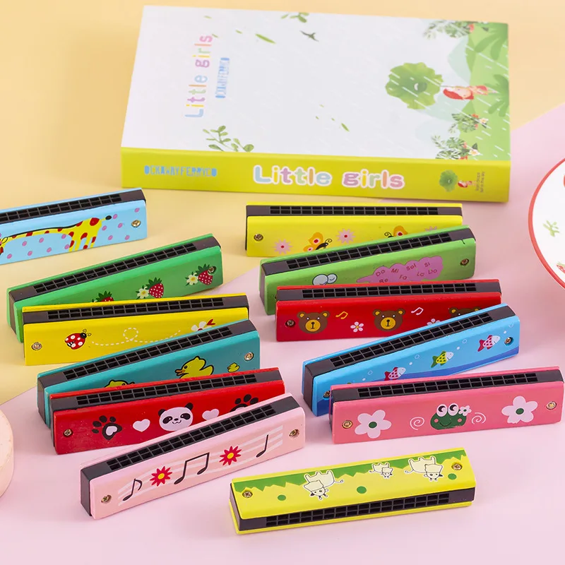 5Pcs Cartoon Wooden Harmonica Musical Instrument Toys for Kids Birthday Party Favors Giveaway Back To Shool Gift Pinata Fillers