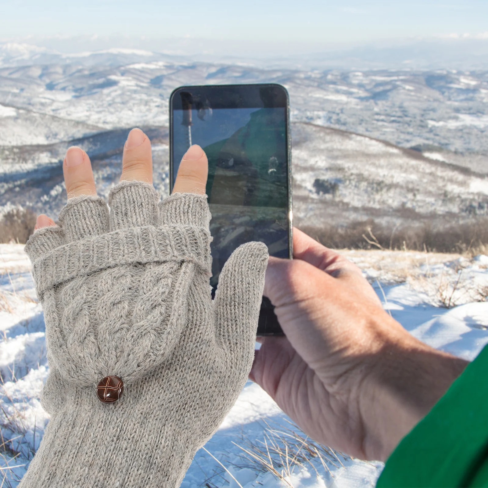 

Warm Knitted Fingerless Grey Lightweight Soft Touch Portable Mitten Cover Winter Wearable Hand Washable Air Dry Semi Finger