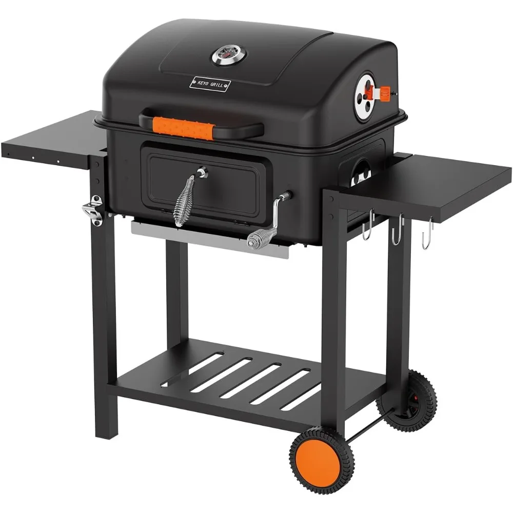 

24-Inch Movable Charcoal Grill with Two Side Tables, Large BBQ Grills with 490 Sq.In.Cooking Area, Outdoor Barbecue Grill with