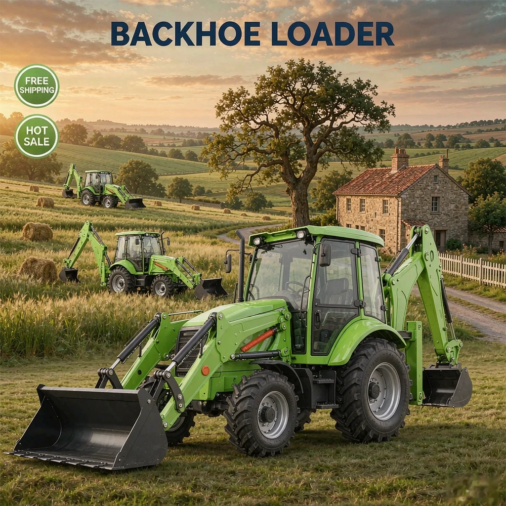 Diesel Backhoe Loader Tractor Excavator Wheel Loader Machine with Front Bucket and Rear Excavator Arm