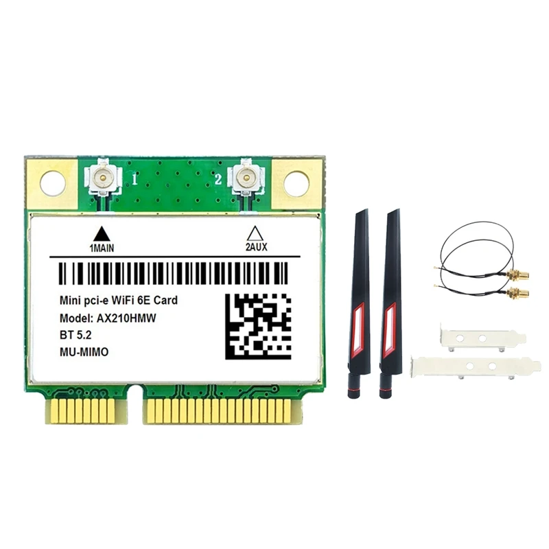 

AX210HMW Wifi Card+Antenna Set Wifi 6E Mini PCI-E AX210 802.11Ax/Ac 2.4G/5G/6Ghz BT5.2 Wireless Adapter For Laptop