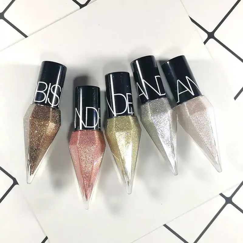 Sombra de ojos Diamante nacarado Sombra de ojos Líquido Lentejuelas de 5 colores Maquillaje Suave Mini pincel fino Delineador de ojos Brillo y cabeza