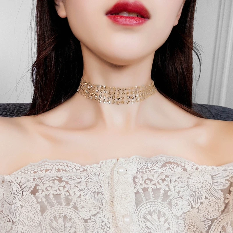 Metal Collar Choker Necklace Korean Style Mesh Collarbone Chain Choker Neckband Invisible Clavicle Chain Trend Accessory