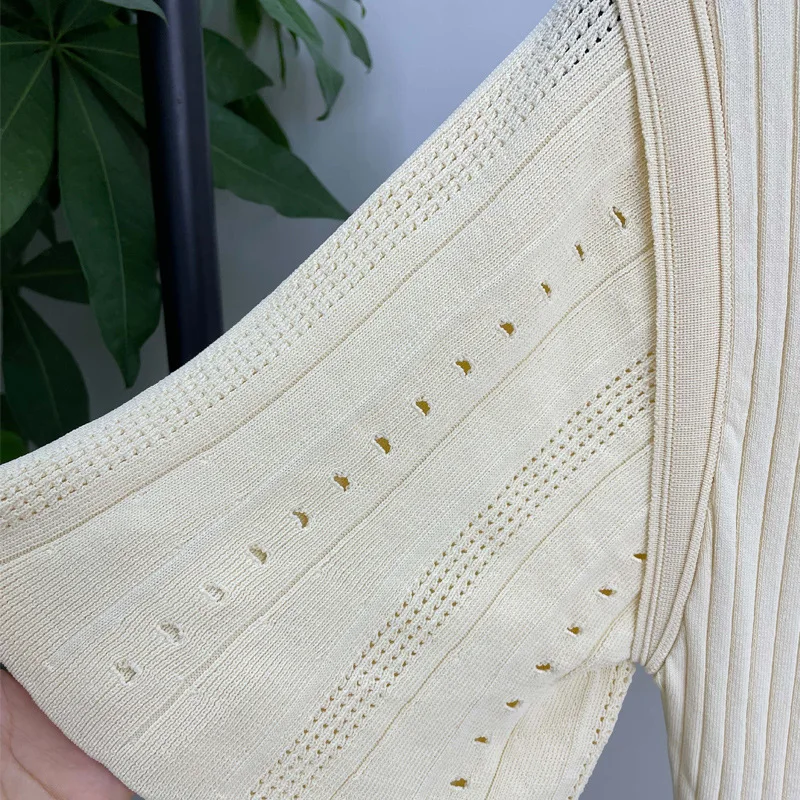 Letnia Wiosenna Nowa Francuska Elegancka Sukienka z Dzianiny o Kroju Syreny, Wyszczuplająca, z Wycięciami, Wyszczuplająca Sukienka z Dzianiny z Końcówką w Kształcie Rybiego Ogonu