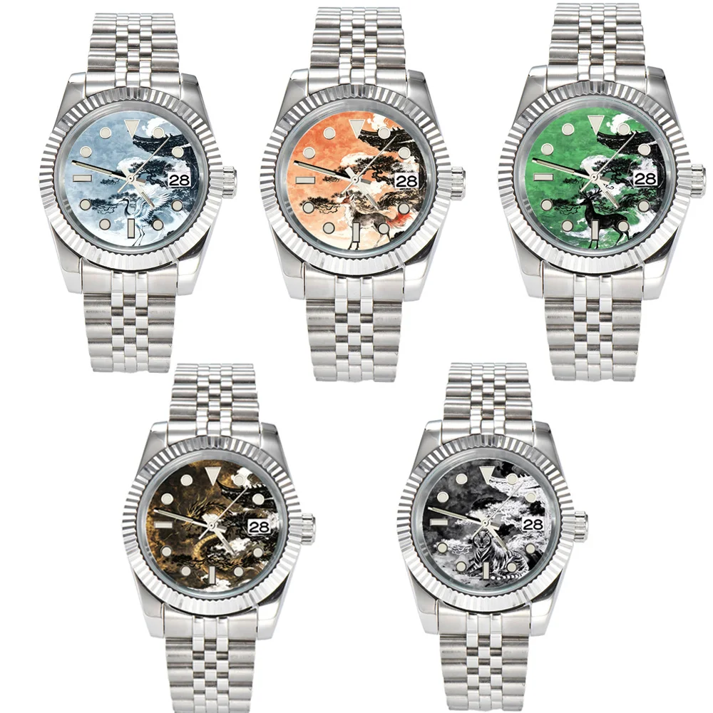 Men's 36/39mm Waterproof Customizable DIY Watch Sapphire Glass Stainless Steel NH35 Movement with Creative Logo Design