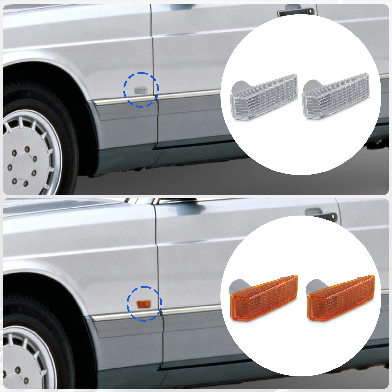 に適合する CES SLクラス W201 190 W202 W124 W140 R129 LEDダイナミックサイドマーカーシグナルラ メルセデス ベンツ C E S SL クラス W201 190 W202 W124 W140 R129用 2個LED ダイナミック サイド  マーカーライト ウインカー ウィンカーラ
