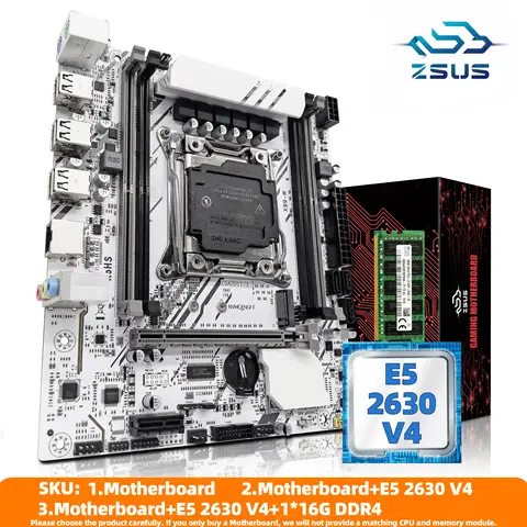 Bilashmart ZSUS X99-White Motherboard Set Kit With Intel LGA2011-3 Xeon E5 2630 V4 CPU DDR4 16GB (1*16GB) 2133MHZ RAM Memory NVME M.2 SATA