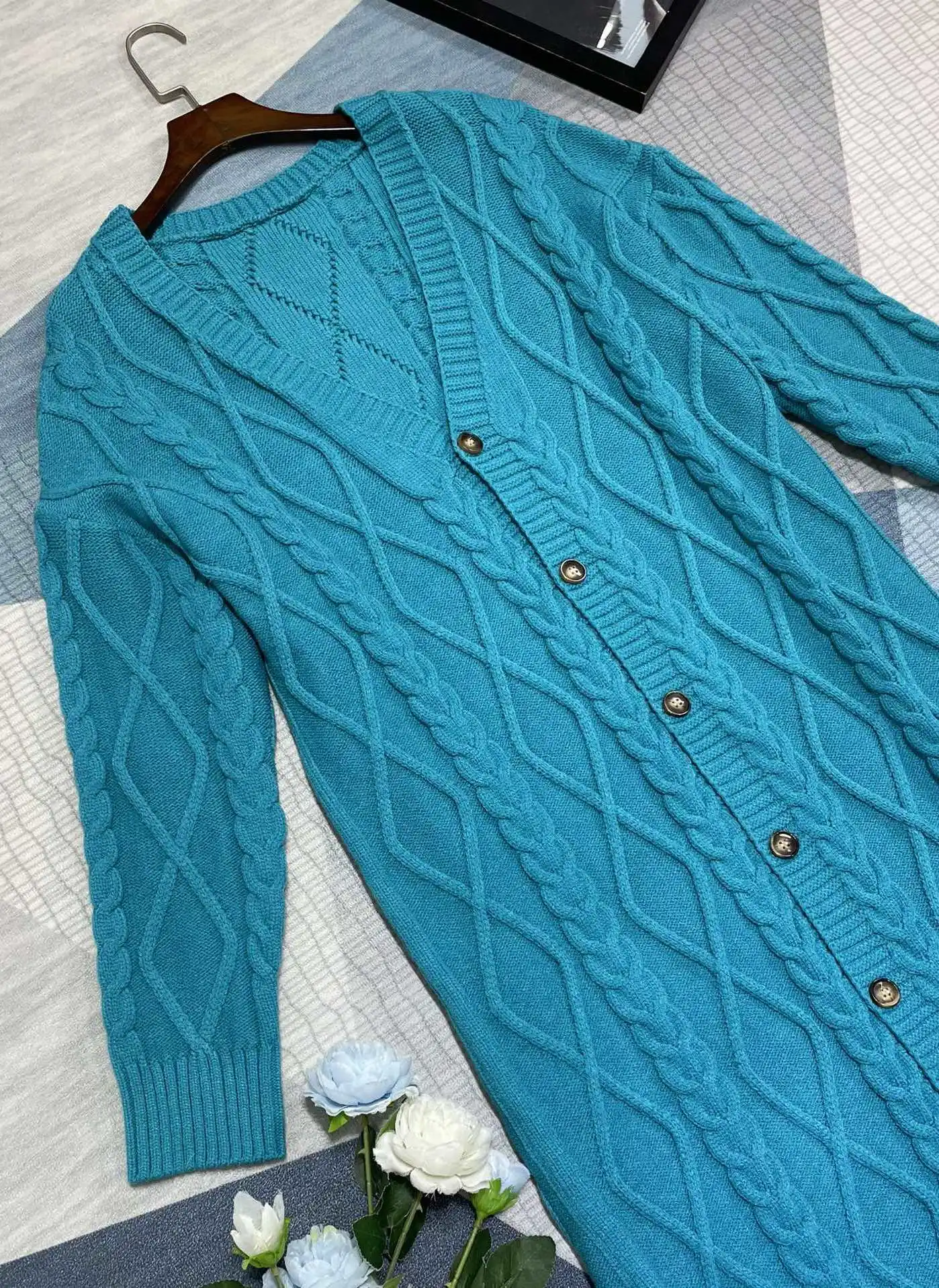 

winter 2023 autumn new and women's clothingThick Twist Knitted Cardigan Long Coat 1011