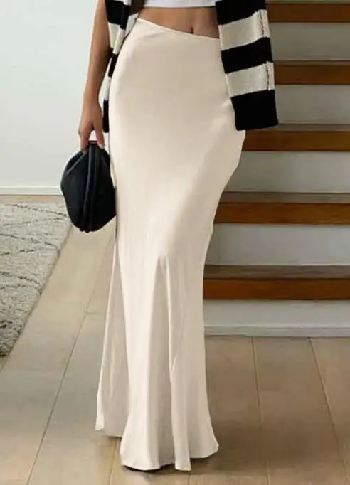 

New French Style Elegant Style Solid Color Simple Low Waist Silk Satin High End Versatile Women's Fishtail Skirt Half Body Skirt